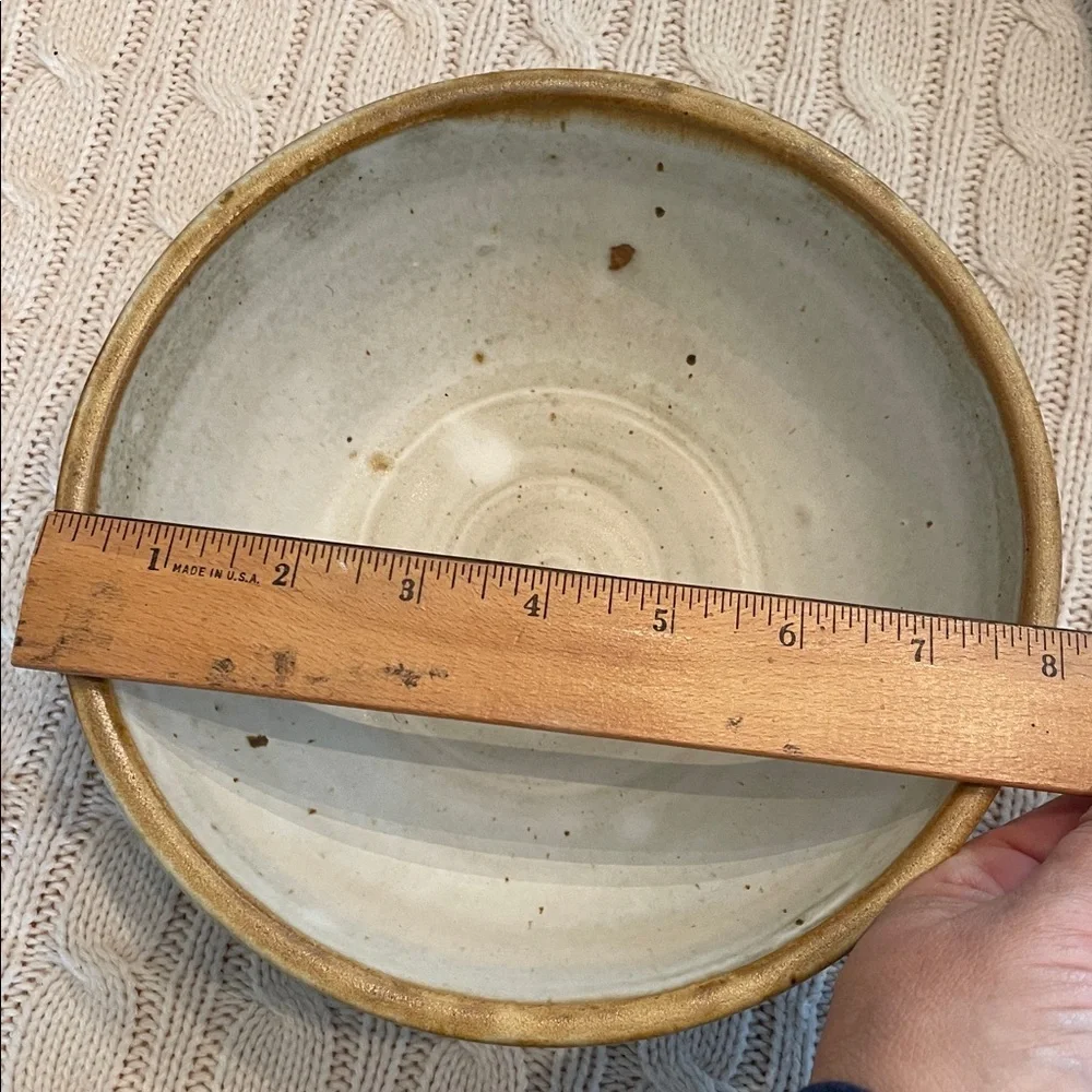 Glazed signed pottery bowl kiln fired beige/tans/browns